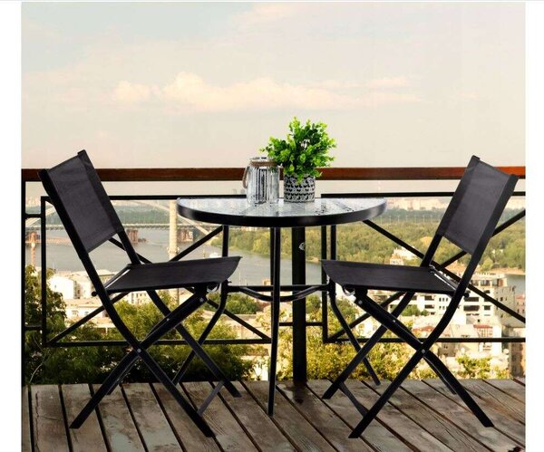 GardenLine 2 személyes Balkon szett összecsukható székekkel - fekete