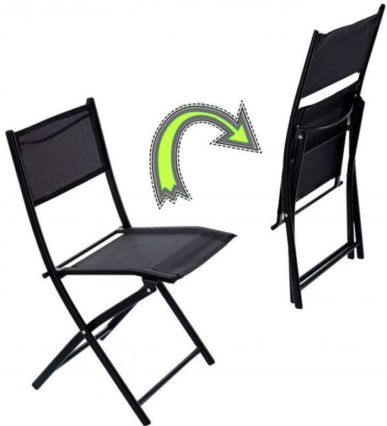 GardenLine 2 személyes Balkon szett összecsukható székekkel - fekete