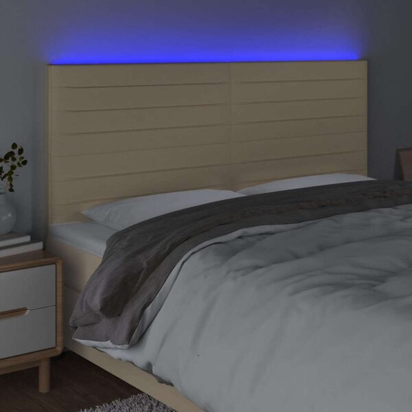 VidaXL LED Ágyfejtámla - Krémszínű Szövet - 160x5x118/128cm