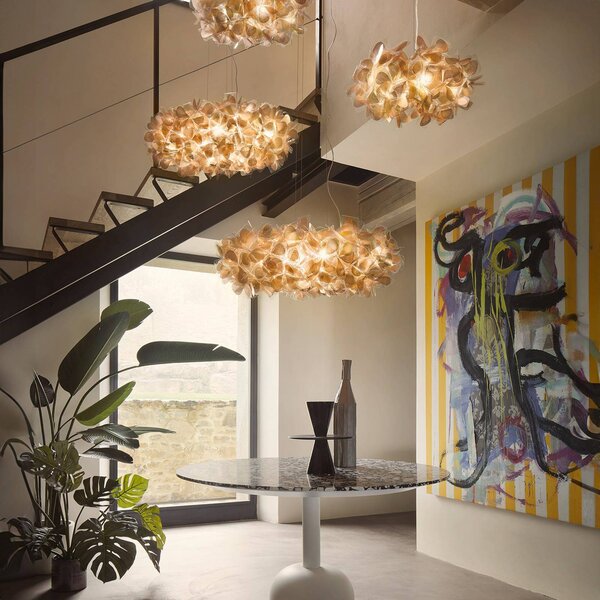Slamp Clizia Mama Non lógó világítás, Ø 78 cm, arany/átlátszó, dimmelhető, Sárgaréz / arany, Nappali / Étkező, Műanyag, Dizájn