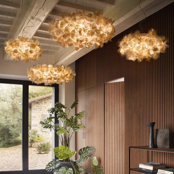 Slamp Clizia Mama Non lógó világítás, Ø 78 cm, arany/átlátszó, dimmelhető, Sárgaréz / arany, Nappali / Étkező, Műanyag, Dizájn