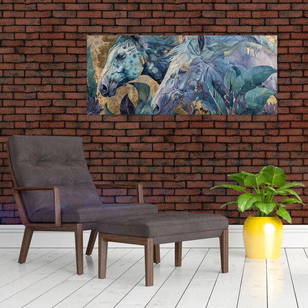 Kép - Lovak arany háttérrel (120x50 cm)
