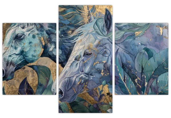 Kép - Lovak arany háttérrel (90x60 cm)