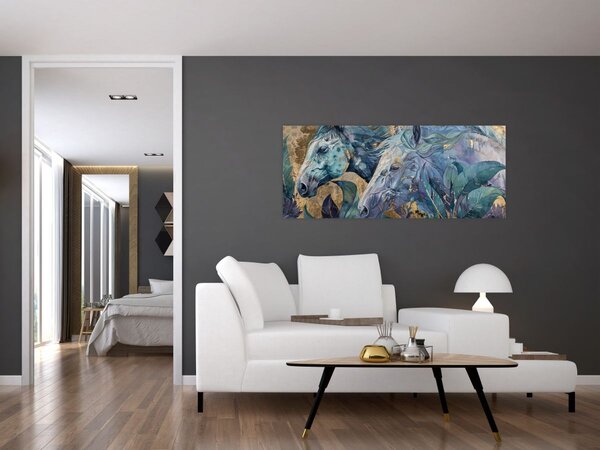 Kép - Lovak arany háttérrel (120x50 cm)