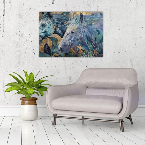 Kép - Lovak arany háttérrel (70x50 cm)