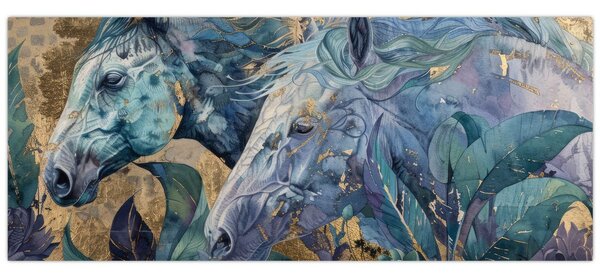Kép - Lovak arany háttérrel (120x50 cm)