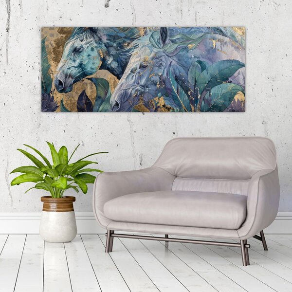 Kép - Lovak arany háttérrel (120x50 cm)