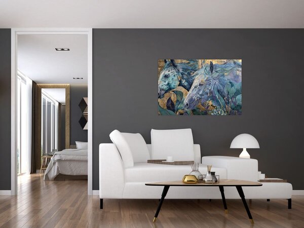 Kép - Lovak arany háttérrel (90x60 cm)