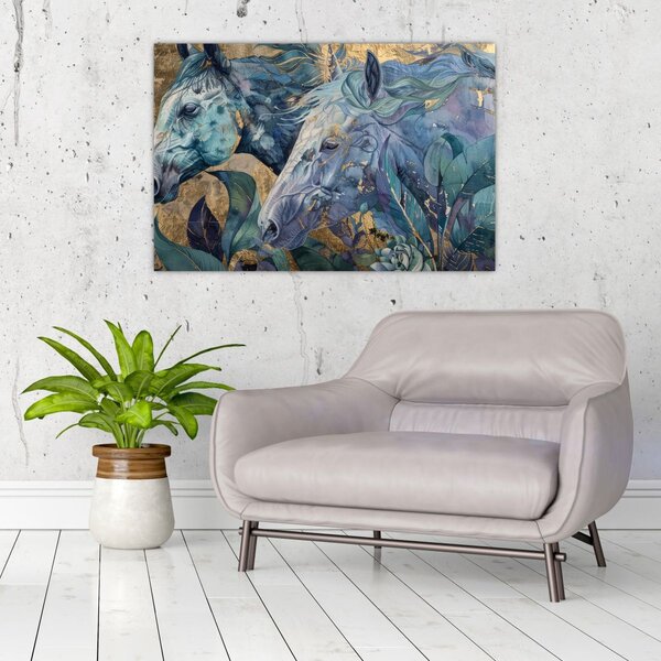 Kép - Lovak arany háttérrel (90x60 cm)
