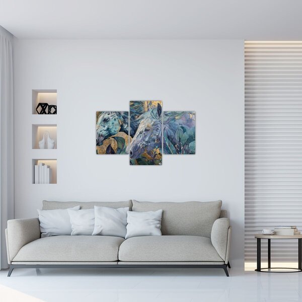 Kép - Lovak arany háttérrel (90x60 cm)