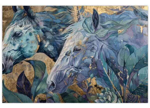 Kép - Lovak arany háttérrel (90x60 cm)