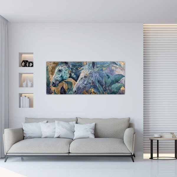Kép - Lovak arany háttérrel (120x50 cm)