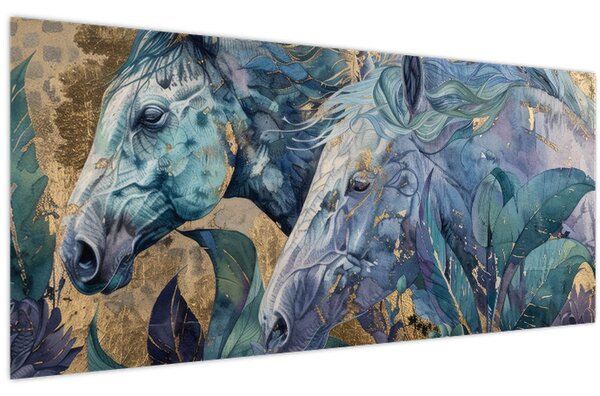 Kép - Lovak arany háttérrel (120x50 cm)