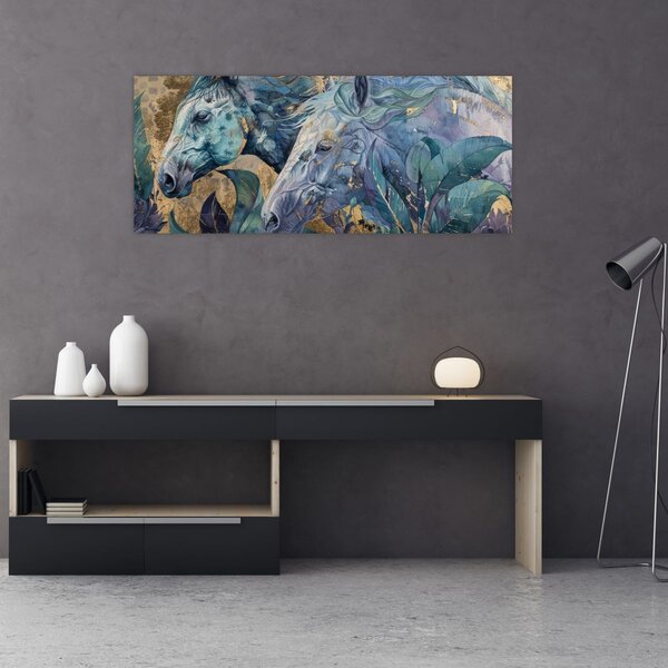 Kép - Lovak arany háttérrel (120x50 cm)