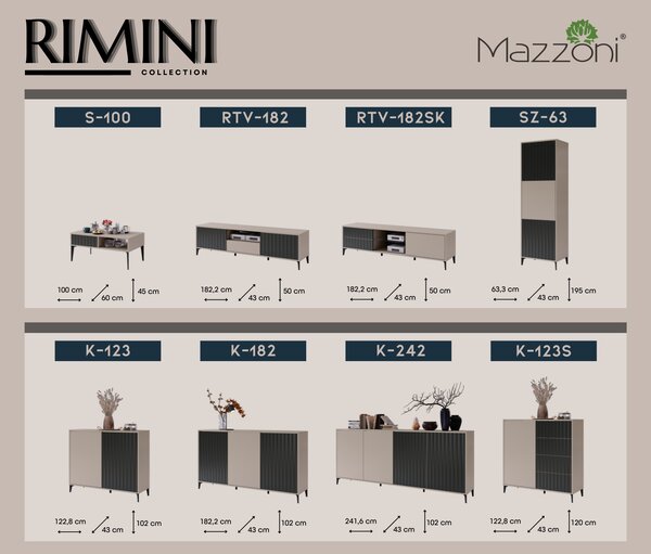 MAZZONI Gold Medal 2024 RIMINI SZ-63 Beige/Fekete Matt Magasszekrény - MODERN SZEKRÉNY/KESKENY POLCOS SZEKRÉNY BORDÁZOTT ELŐLAPOKKAL