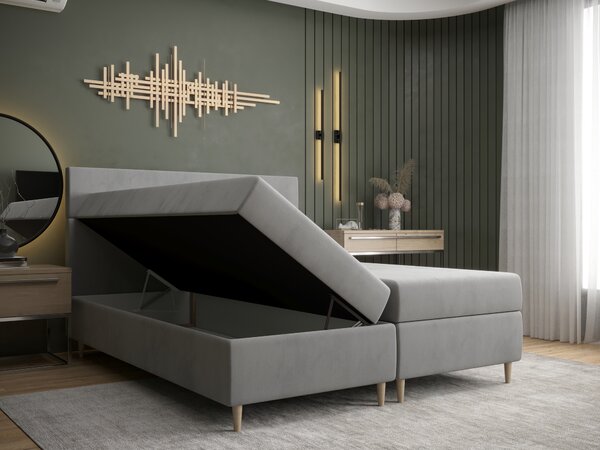 Franciaágy Boxspring 140 cm Flu (világos bézs) (matraccal és tárolóhellyel)