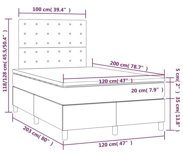 VidaXL sötétbarna szövet rugós ágy matraccal 120 x 200 cm
