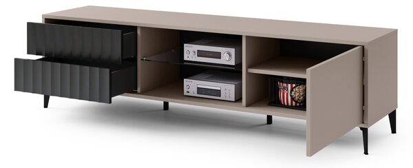 MAZZONI Gold Medal 2024 RIMINI RTV-182SK Beige/Fekete Matt TV állvány - MODERN FIÓKOS/POLCOS TV ÁLLVÁNY BORDÁZOTT ELŐLAPOKKAL