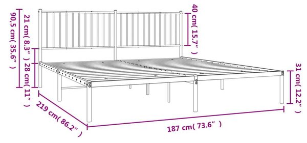 VidaXL fekete fém ágykeret fejtámlával 183 x 213 cm
