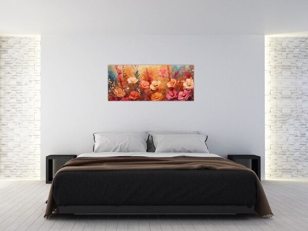 Kép - Virágos rét, festmény (120x50 cm)