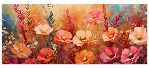 Kép - Virágos rét, festmény (120x50 cm)