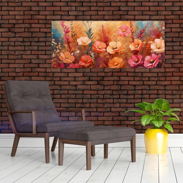 Kép - Virágos rét, festmény (120x50 cm)