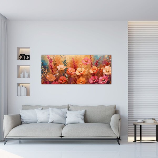 Kép - Virágos rét, festmény (120x50 cm)