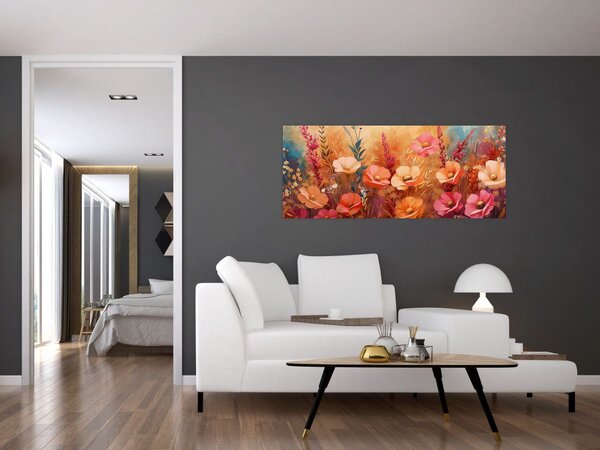 Kép - Virágos rét, festmény (120x50 cm)