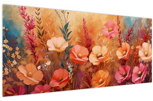 Kép - Virágos rét, festmény (120x50 cm)