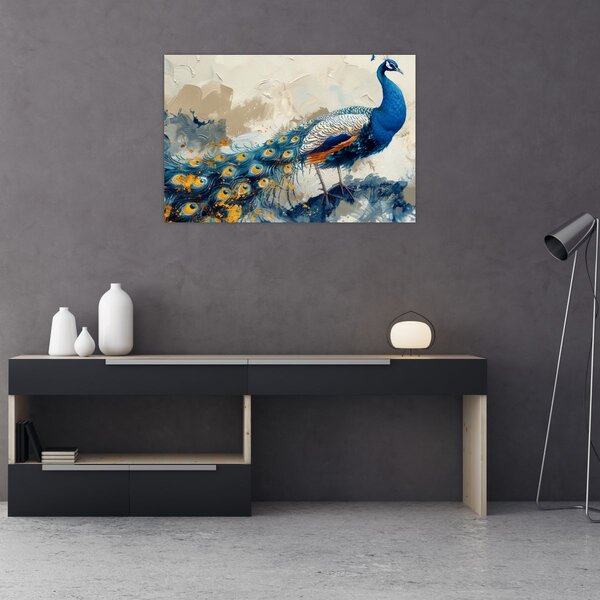 Kép - Páva, festmény (90x60 cm)