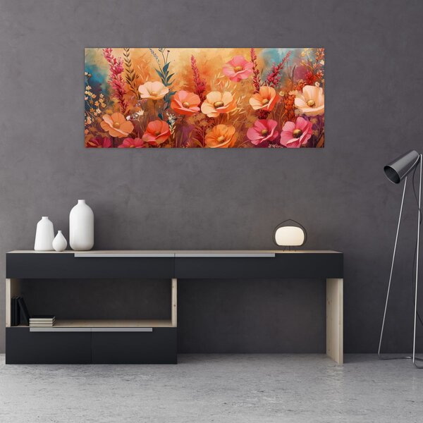 Kép - Virágos rét, festmény (120x50 cm)