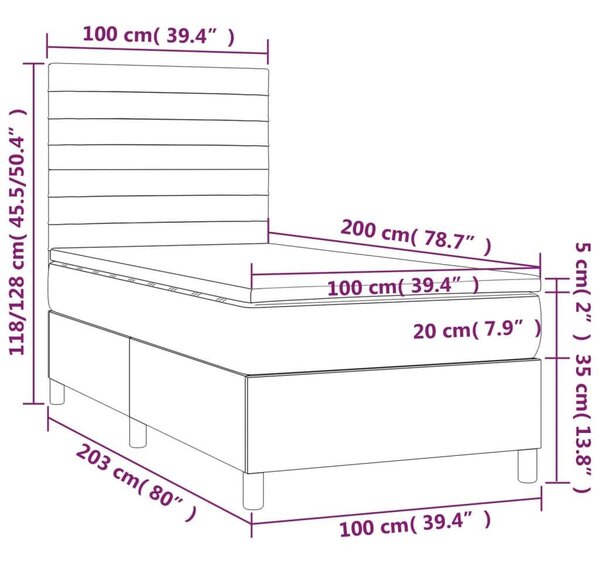 VidaXL Rugós Ágy Matraccal - Sötétszürke - 100x200 cm