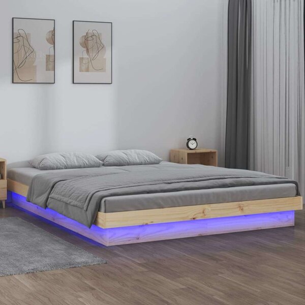 VidaXL tömör fa ágykeret LED-világítással 120 x 200 cm
