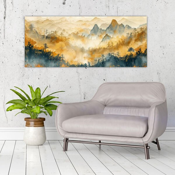 Kép - Hegyek, akvarell (120x50 cm)
