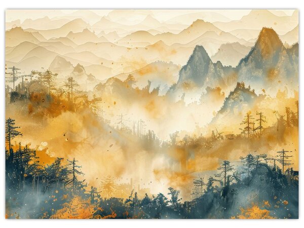 Kép - Hegyek, akvarell (70x50 cm)