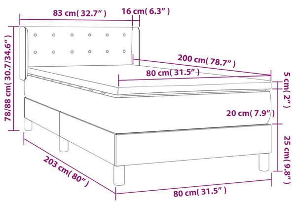 VidaXL Fehér Műbőr Ágy - 80x200 cm