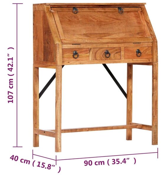 VidaXL Akácfa Íróasztal - Antik Stílus - 90x40x107 cm