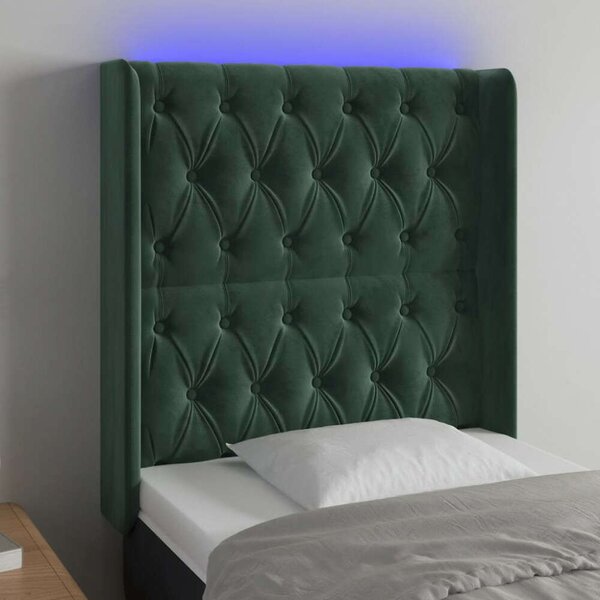 VidaXL sötétzöld bársony LED-es fejtámla 83x16x118/128 cm