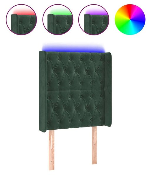 VidaXL sötétzöld bársony LED-es fejtámla 83x16x118/128 cm