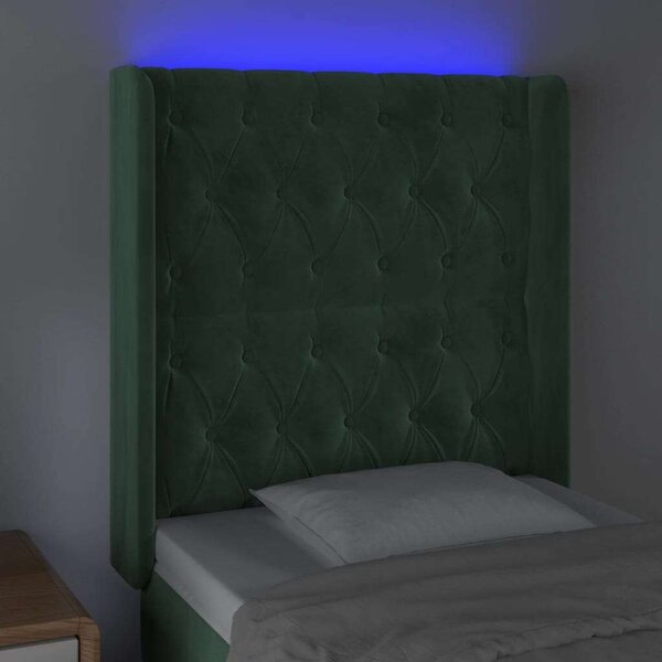 VidaXL sötétzöld bársony LED-es fejtámla 83x16x118/128 cm