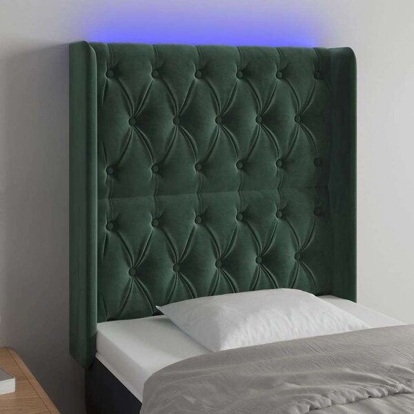 VidaXL sötétzöld bársony LED-es fejtámla 83x16x118/128 cm