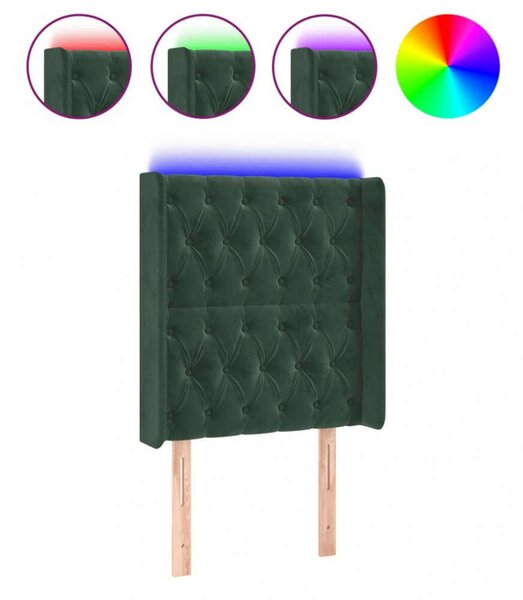 VidaXL sötétzöld bársony LED-es fejtámla 83x16x118/128 cm