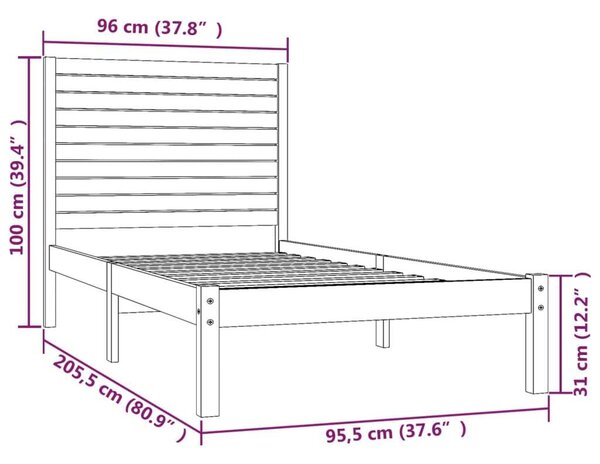 VidaXL Fehér Fenyőfa Ágykeret - 90x200 cm
