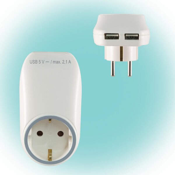 HOME NV 2100 USB hálózati aljzat USB töltőaljzatokkal, 2xUSB töltőaljzat 5V/max.2,1A, földelt hálózati aljzat gyermekvédő zsaluval