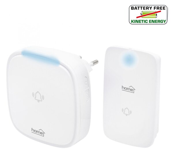 HOME DBK 1500AC vezeték nélküli csengő, elem nélküli, 150m hatótáv, 36 dallam, 4 fokozatú hangerő, fényjelzés, kinetikus nyomógomb, 230V-os tápellátás
