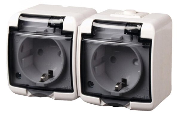 GAO 22121 2 férőhelyes földelt aljzat, kültéri IP44 kivitel, 230 V~ / 50 Hz / 16 A, fehér-füst