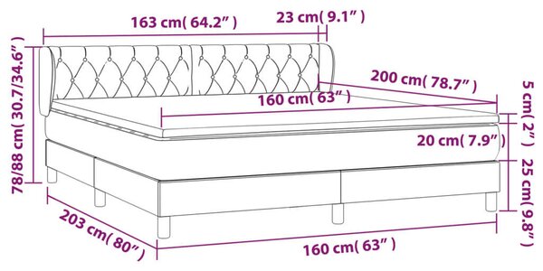 VidaXL sötétszürke bársony rugós ágy matraccal 160x200 cm