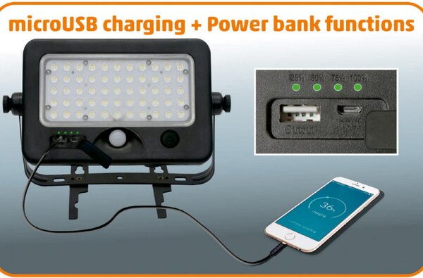 HOME FLP 1100 SOLAR, napelemes LED reflektor, PIR mozgásérzékelő, 1100 lm, 6000 K, 7200 mAh