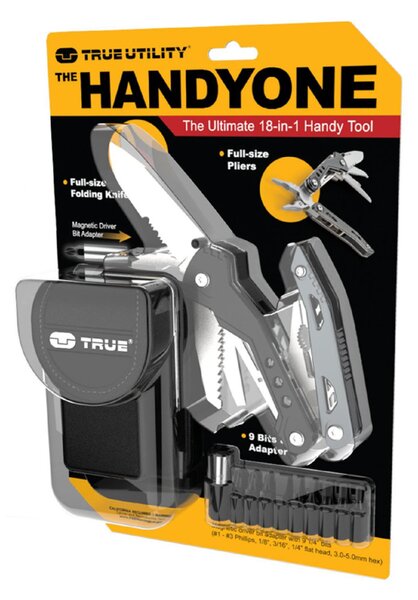 True Utility Handyone, TU181, 18 in 1, 7 cm penge, mágneses bitfej tartó, 9 féle bitfej, rozsdamentes acélváz, eluxált alumínium fogantyú