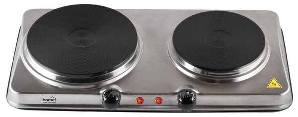 HOME HG R 04SS hordozható elektromos főzőlap, dupla, teljesítmény 1000 W + 1500 W, ∅15 cm + ∅18 cm főzőfelület, rozsdamentes készülékház